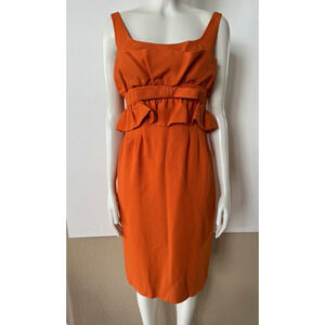 Vintage Orange Summer Sleeveless Dress Bow Ruffle Front Small 30" Bust Peplum